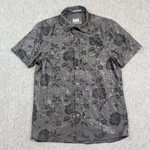 Benjamin Black Gothic Rose Button Down Shirt M Black Velvet Floral Streetwear